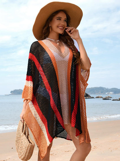 Openwork Color Block Plunge Cover-Up CaRaUaNa Fashion
