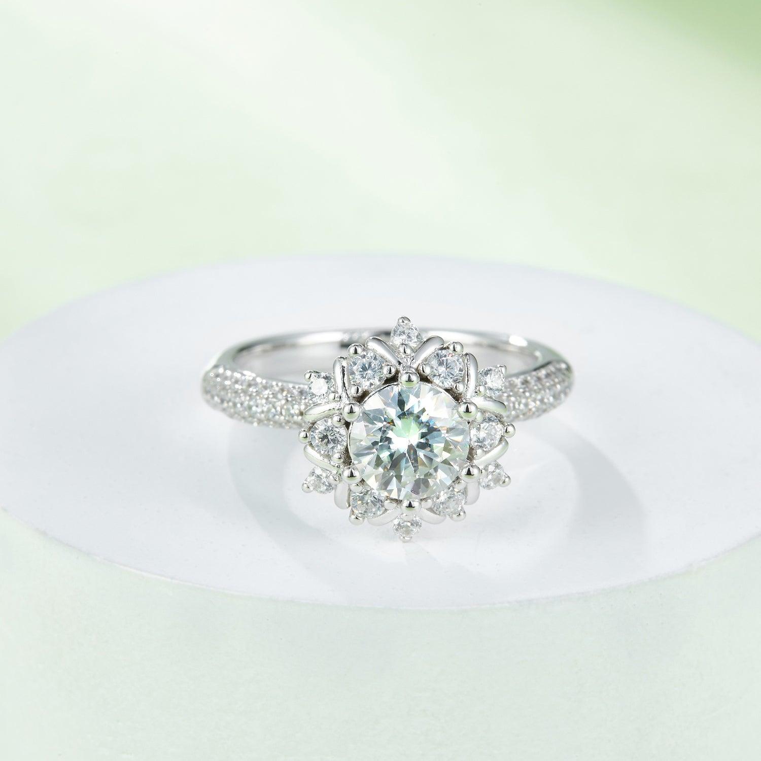 1 Carat Moissanite 925 Sterling Silver Flower Shape Ring Carauana Store