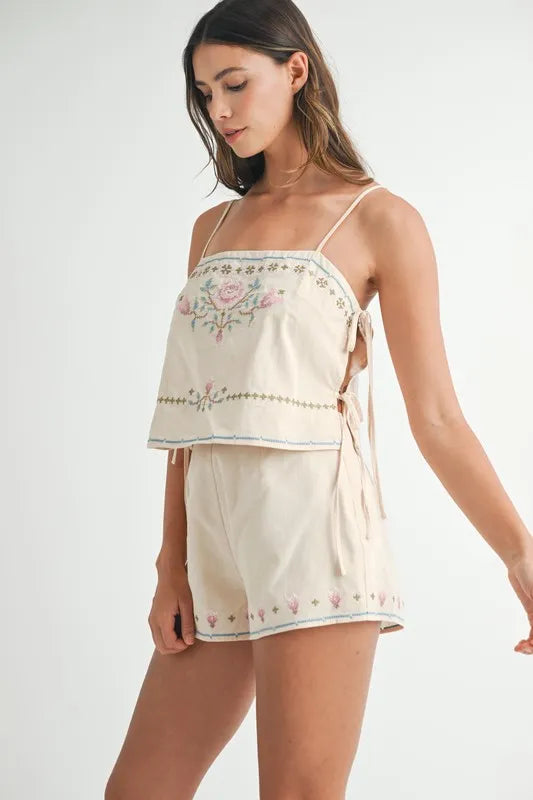 MABLE Embroidered Crop Top and Shorts Set Carauana Store