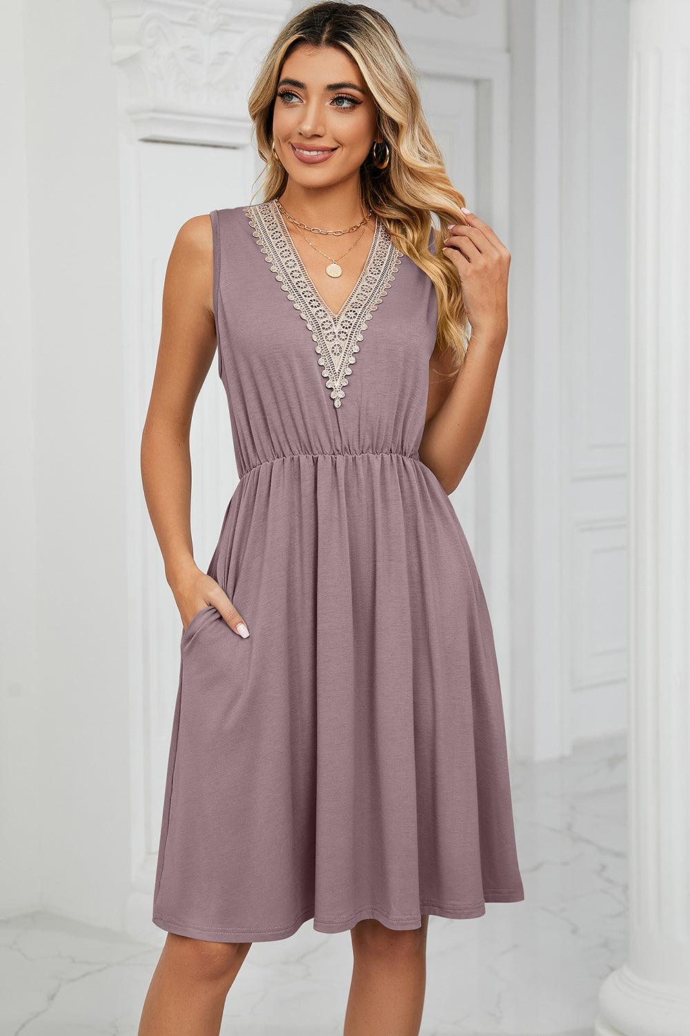 Pocketed V-Neck Wide Strap Dress Carauana Store