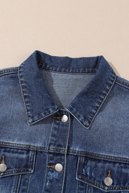 Plus Size Distressed Button Up Raw Hem Denim Jacket Carauana Store