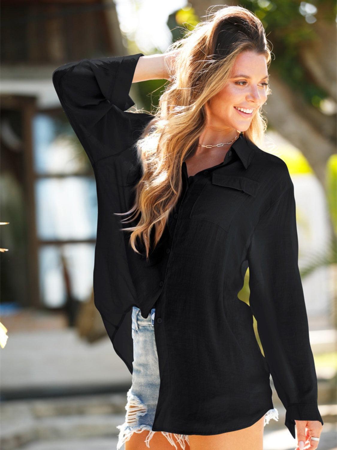 Pocketed Dropped Shoulder Cover Up Carauana Store