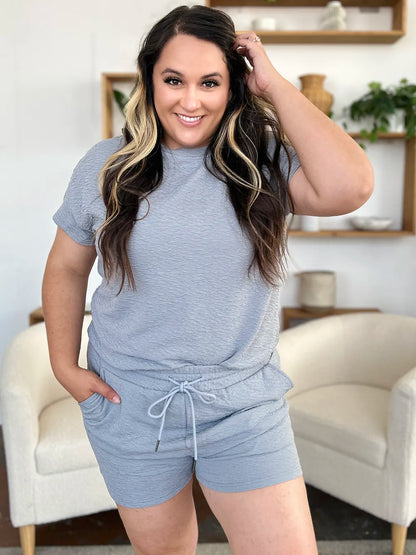 Double Take Full Size Texture Short Sleeve T-Shirt and Drawstring Shorts Set CaRaUaNa Fashion