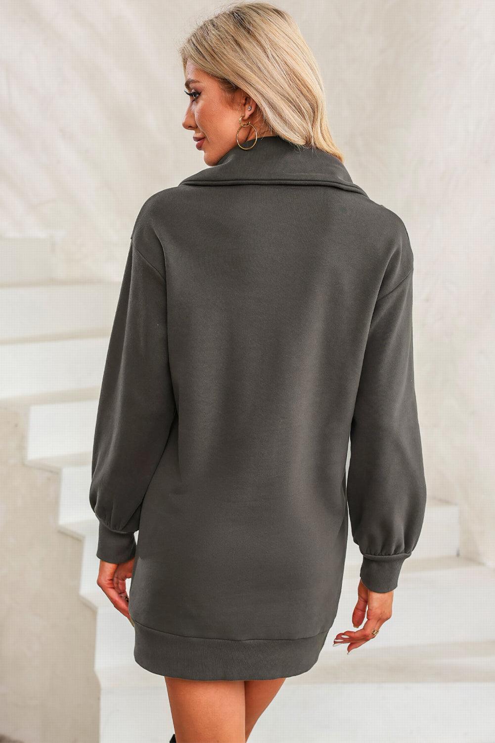 Half Zip Dropped Shoulder Mini Sweatshirt Dress Carauana Store