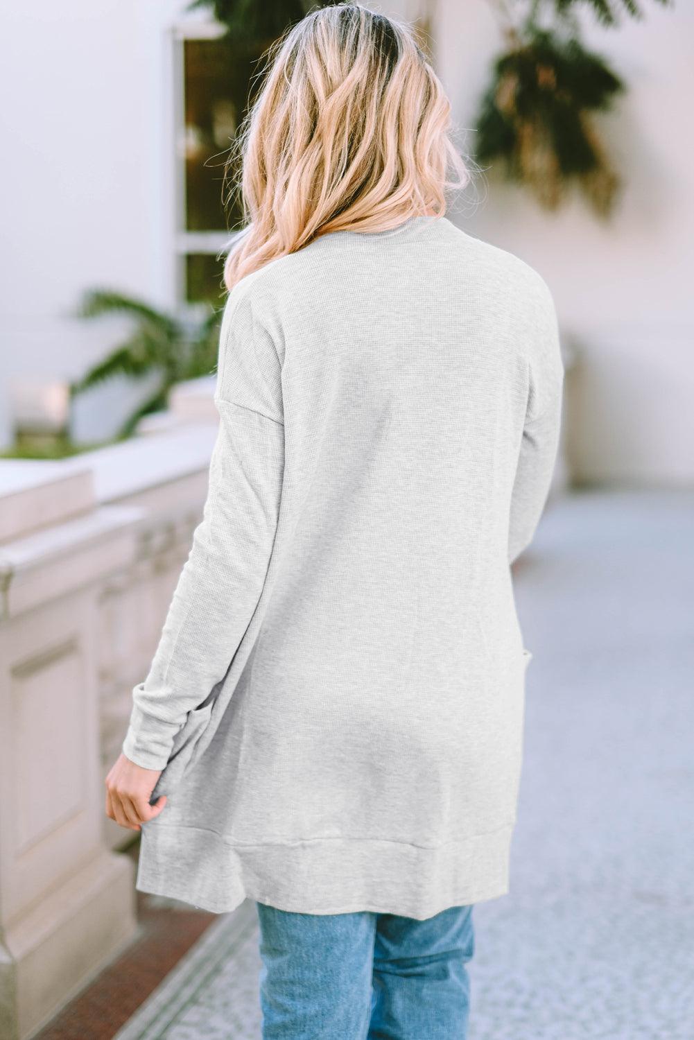 Pocketed Open Front Long Sleeve Cardigan Carauana Store