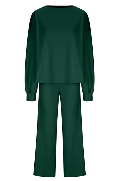 Round Neck Long Sleeve Top and Pants Set Carauana Store