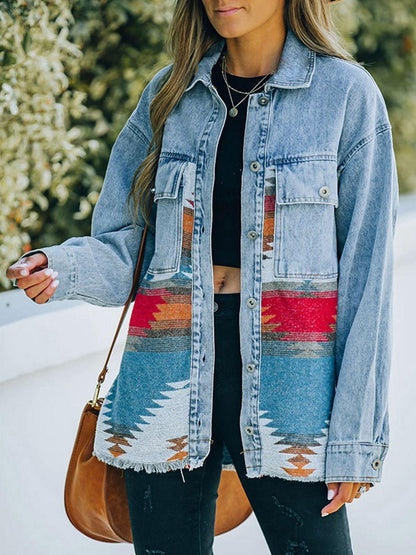 Collared Neck Dropped Shoulder Denim Jacket Carauana Store