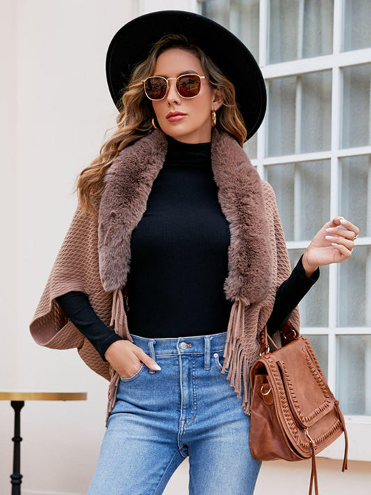 Open Front Fringe Hem Poncho Carauana Store