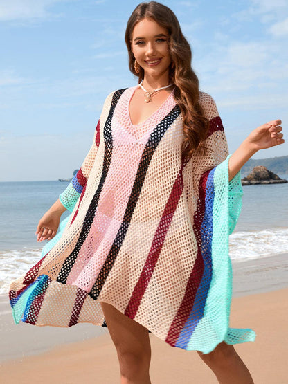 Openwork Color Block Plunge Cover-Up CaRaUaNa Fashion