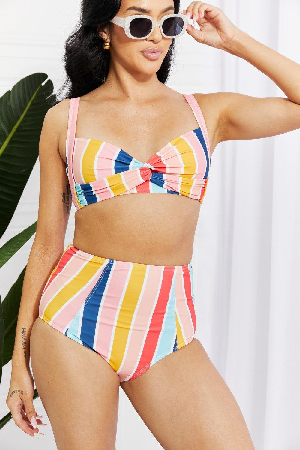 Marina West Swim Take A Dip Twist High-Rise Bikini in Stripe Carauana Store