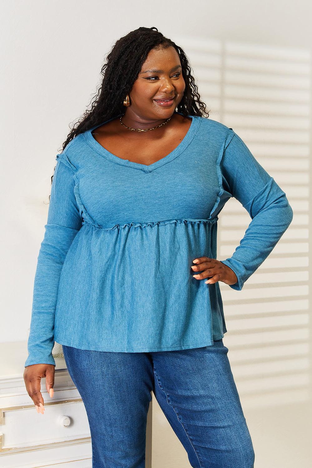 Jade By Jane Full Size Frill Trim Babydoll Blouse Carauana Store