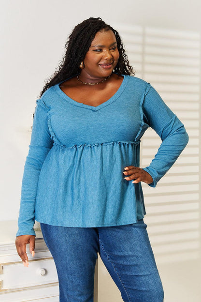 Jade By Jane Full Size Frill Trim Babydoll Blouse Carauana Store