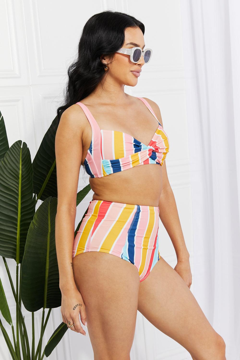 Marina West Swim Take A Dip Twist High-Rise Bikini in Stripe Carauana Store