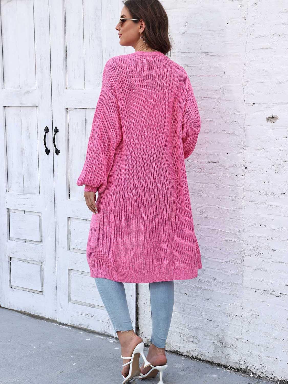 Open Front Longline Cardigan with Pockets Carauana Store