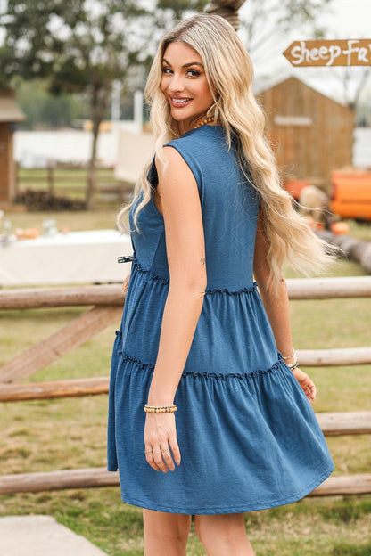 Frill Notched Sleeveless Mini Dress Carauana Store