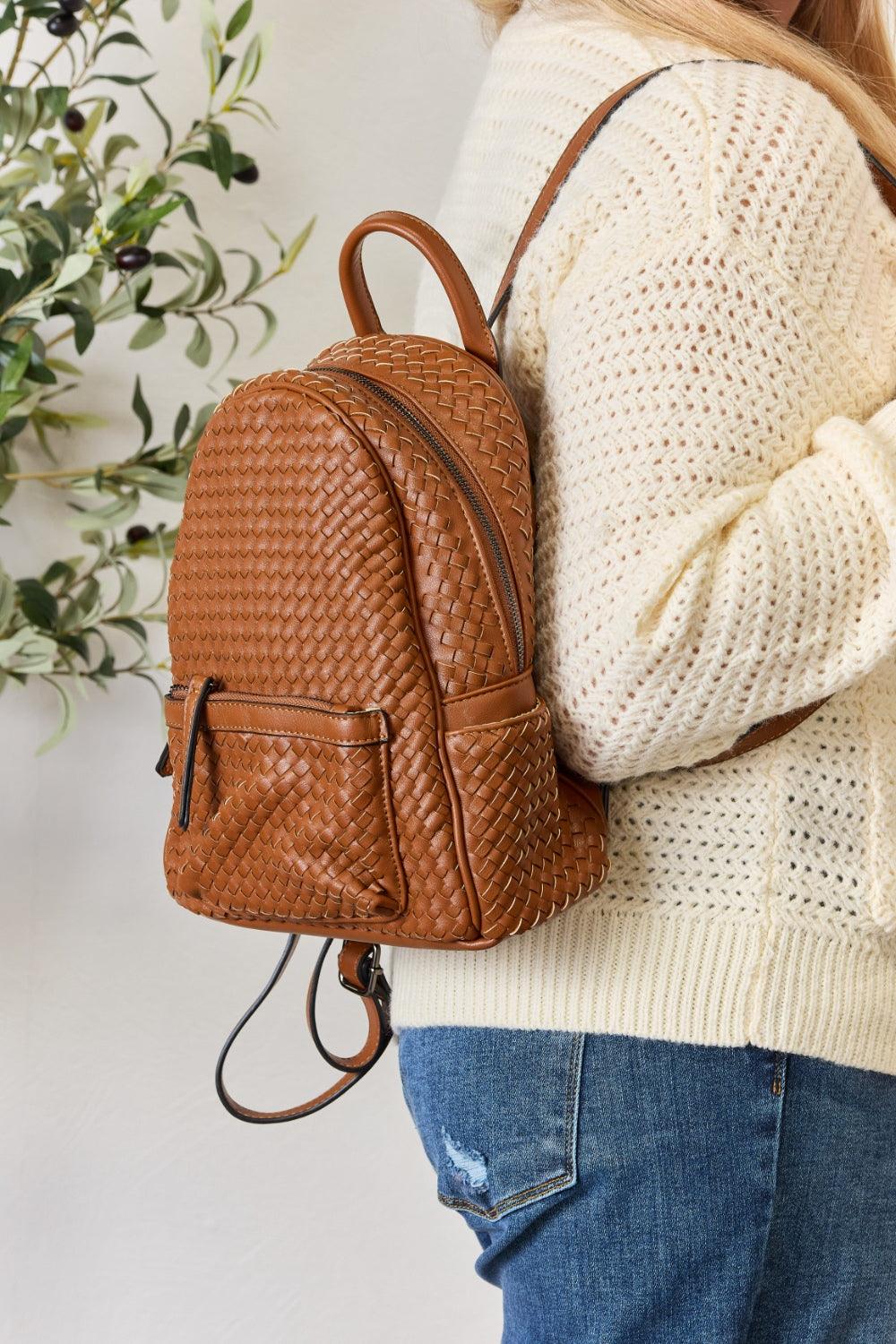 SHOMICO PU Leather Woven Backpack Carauana Store