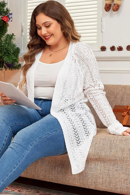 Plus Size Openwork Open Front Long Sleeve Cardigan Carauana Store