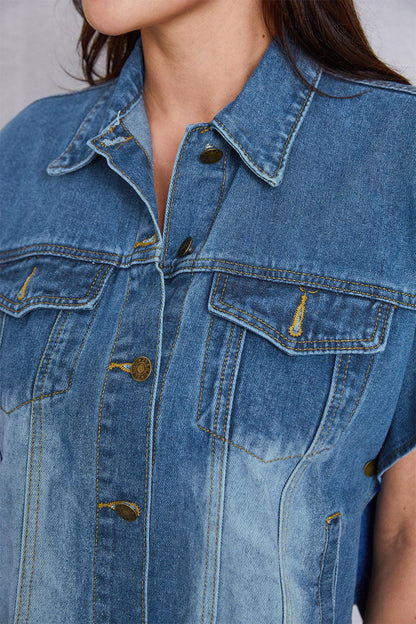 Pocketed Button Up Short Sleeve Denim Top Carauana Store