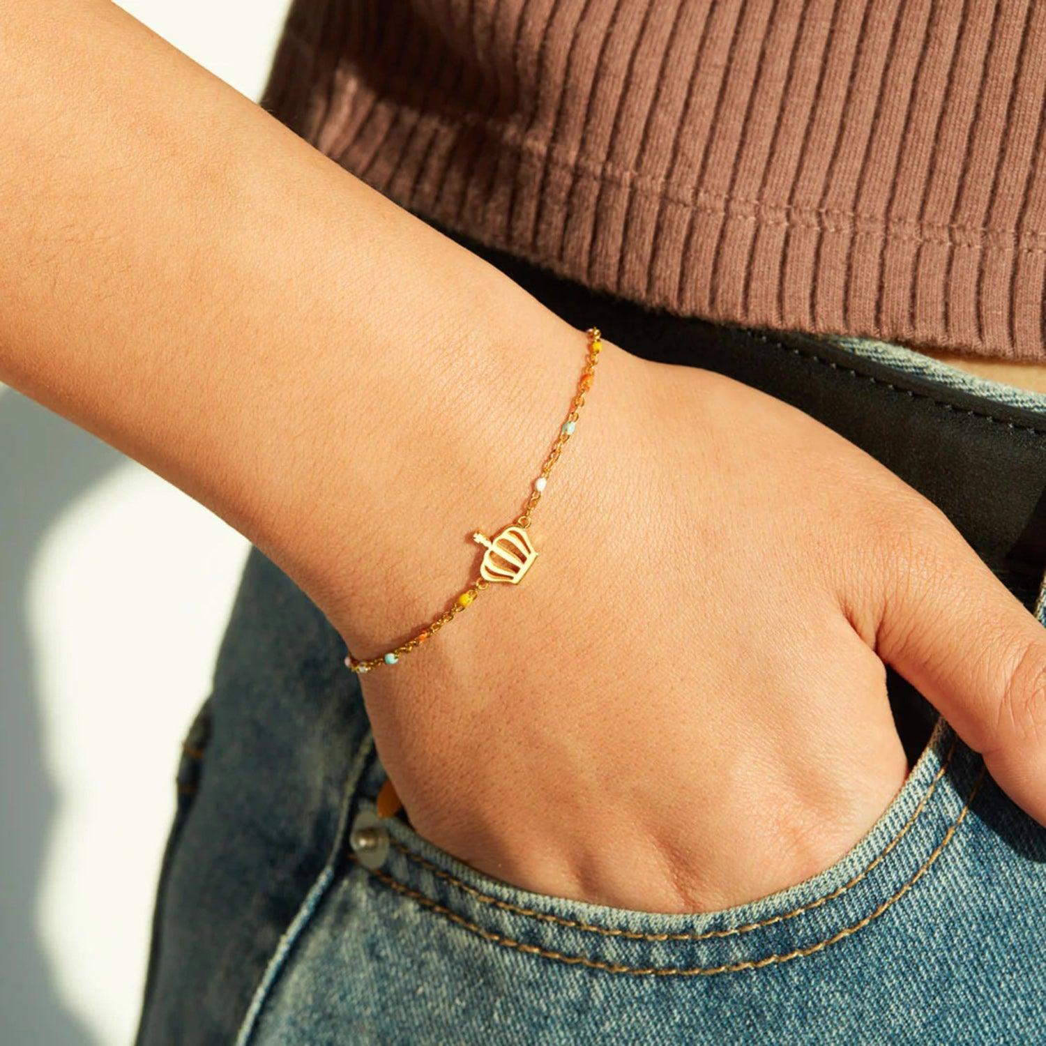 Crown Shape 18K Gold-Plated Bead Bracelet Carauana Store
