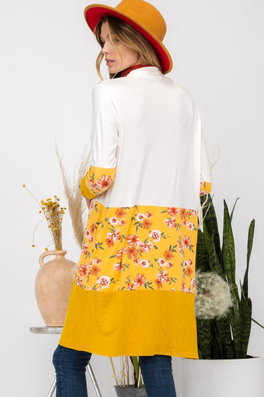 Celeste Full Size Floral Color Block Open Front Cardigan Carauana Store
