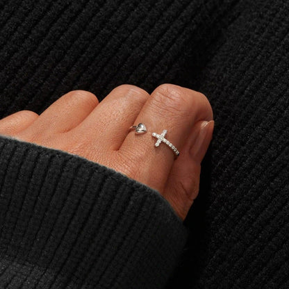 Heart Shape Cross Inlaid Zircon Open Ring Carauana Store