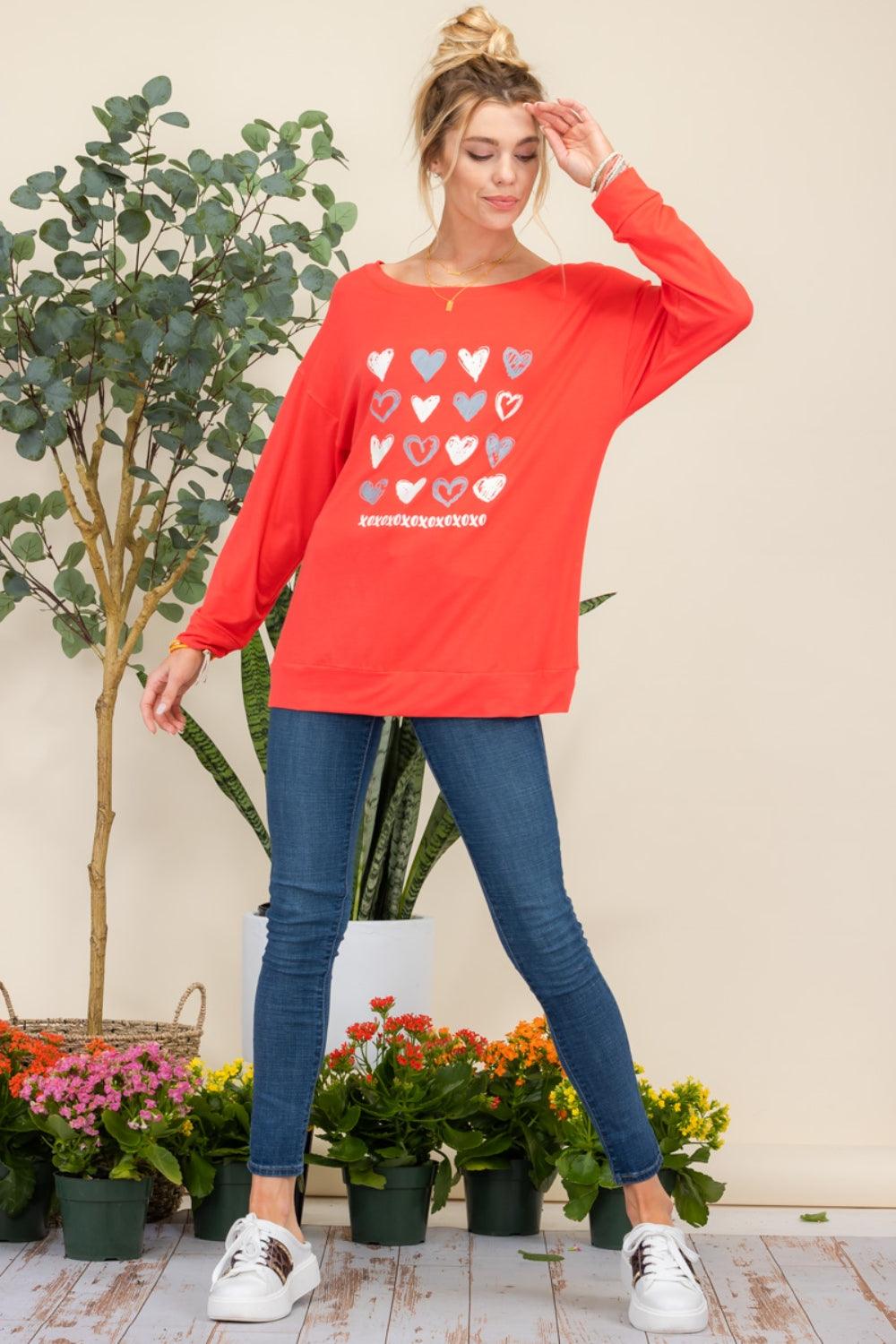 Celeste Full Size Heart Graphic Long Sleeve T-Shirt Carauana Store