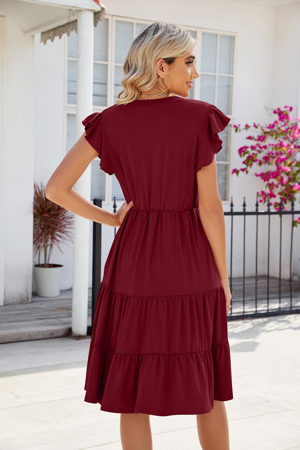 Ruched Notched Cap Sleeve Dress Carauana Store