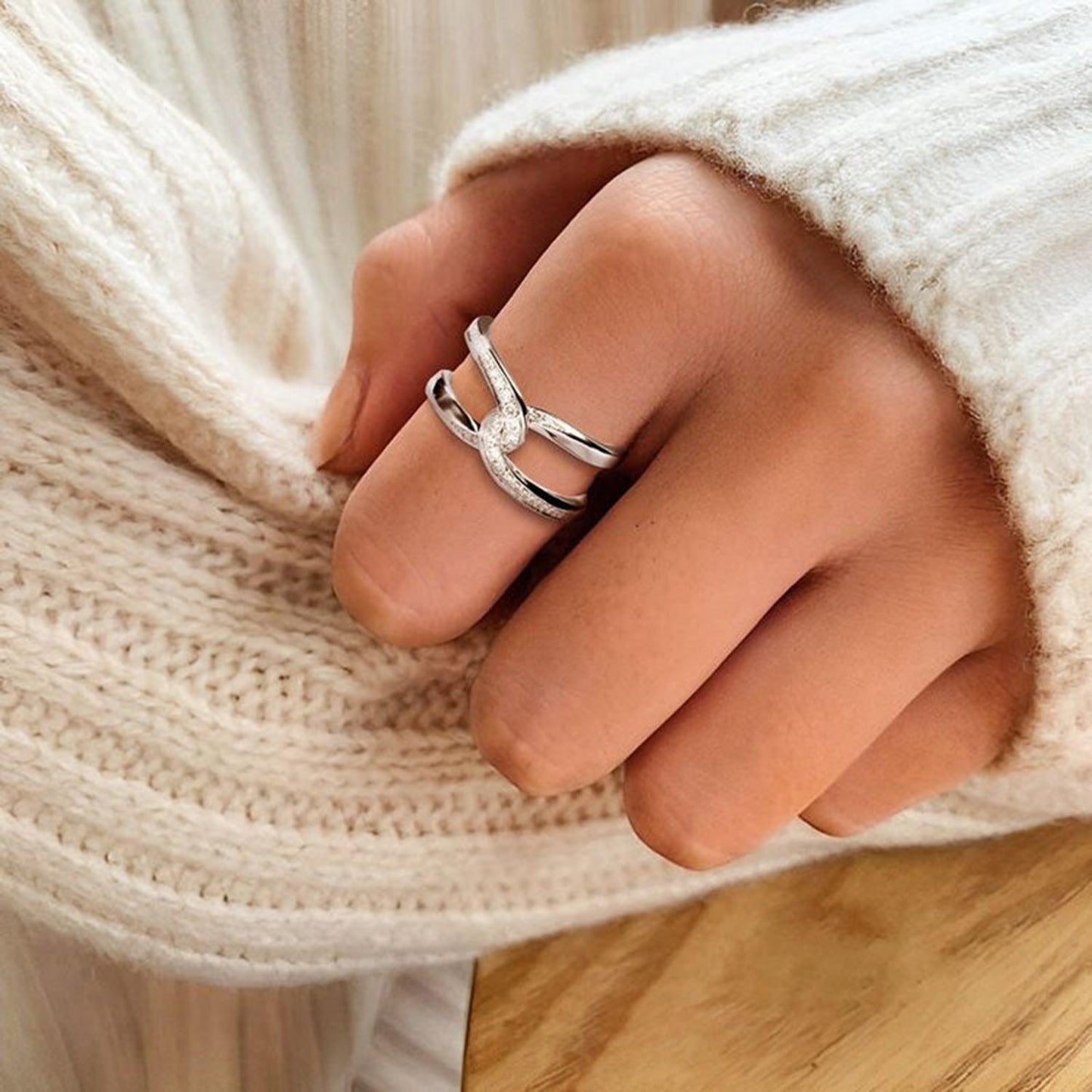 Twisted Inlaid Zircon Double-layered Ring Carauana Store