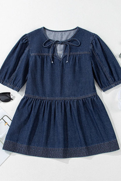 Tie Neck Babydoll Denim Top Carauana Store