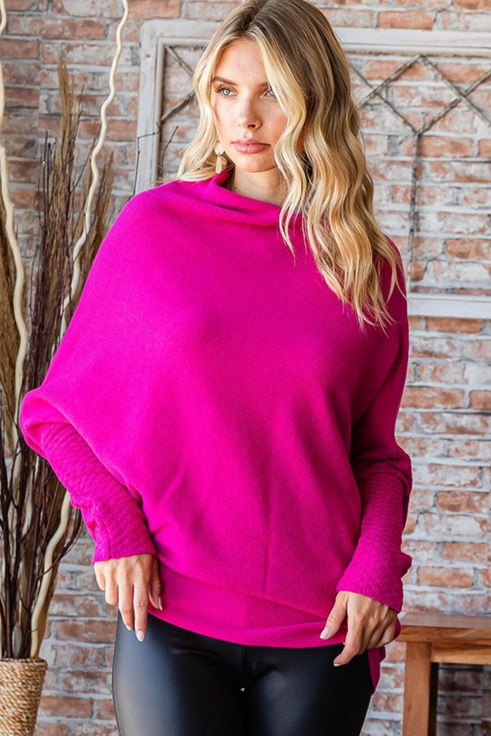 First Love Full Size Asymmetrical Hem Dolman Sleeve Sweater Carauana Store