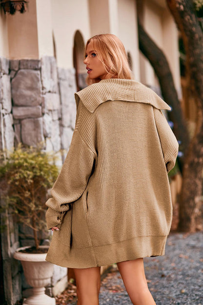 Collared Neck Button-Up Cardigan with Pockets CaRaUaNa Fashion