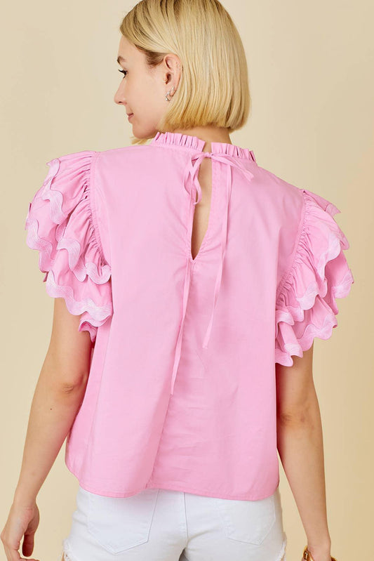 Bonbon Ricrac Ruffled Sleeve Frilled Collar Blouse