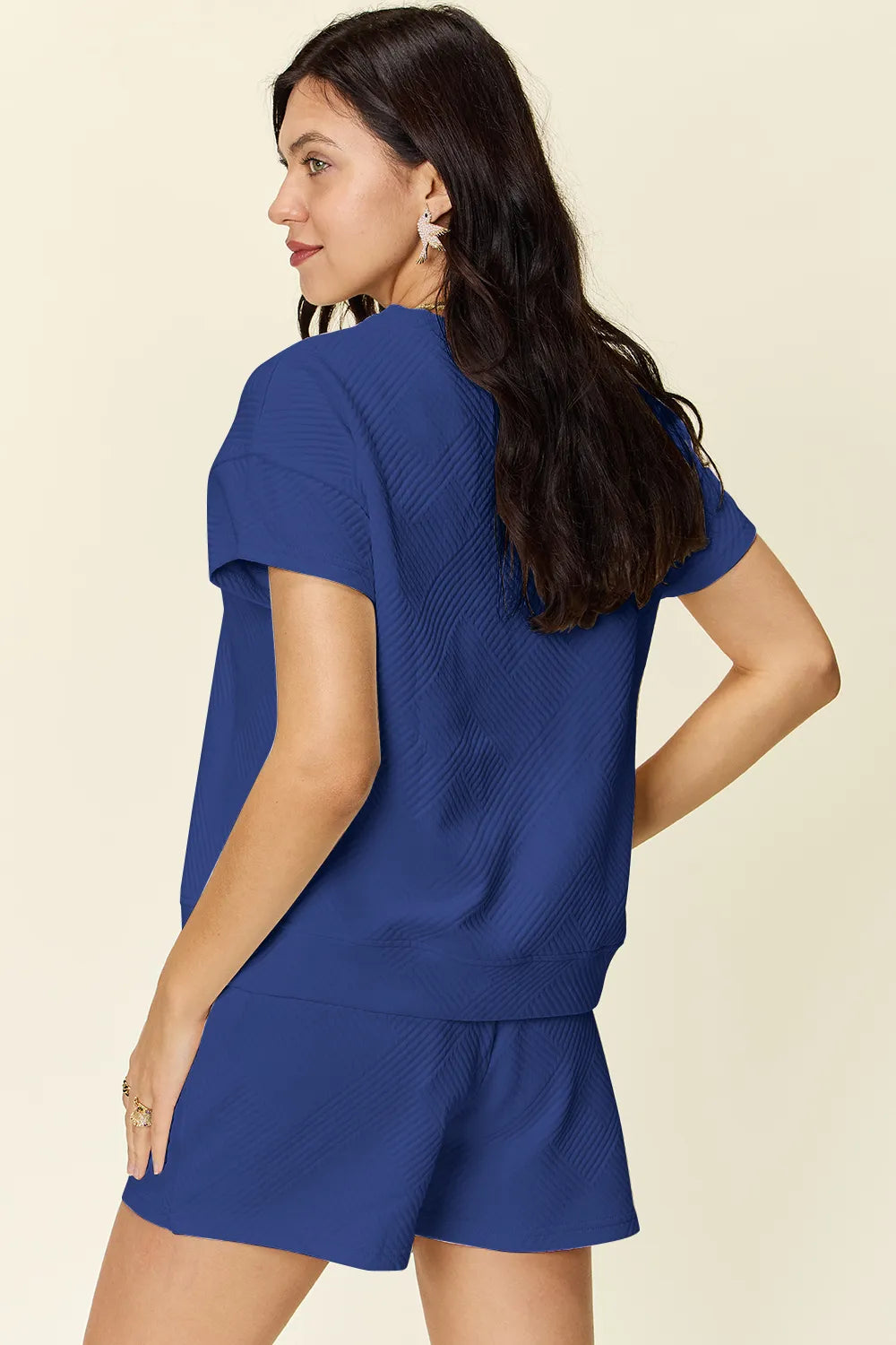 Double Take Full Size Texture Short Sleeve T-Shirt and Drawstring Shorts Set Carauana Store