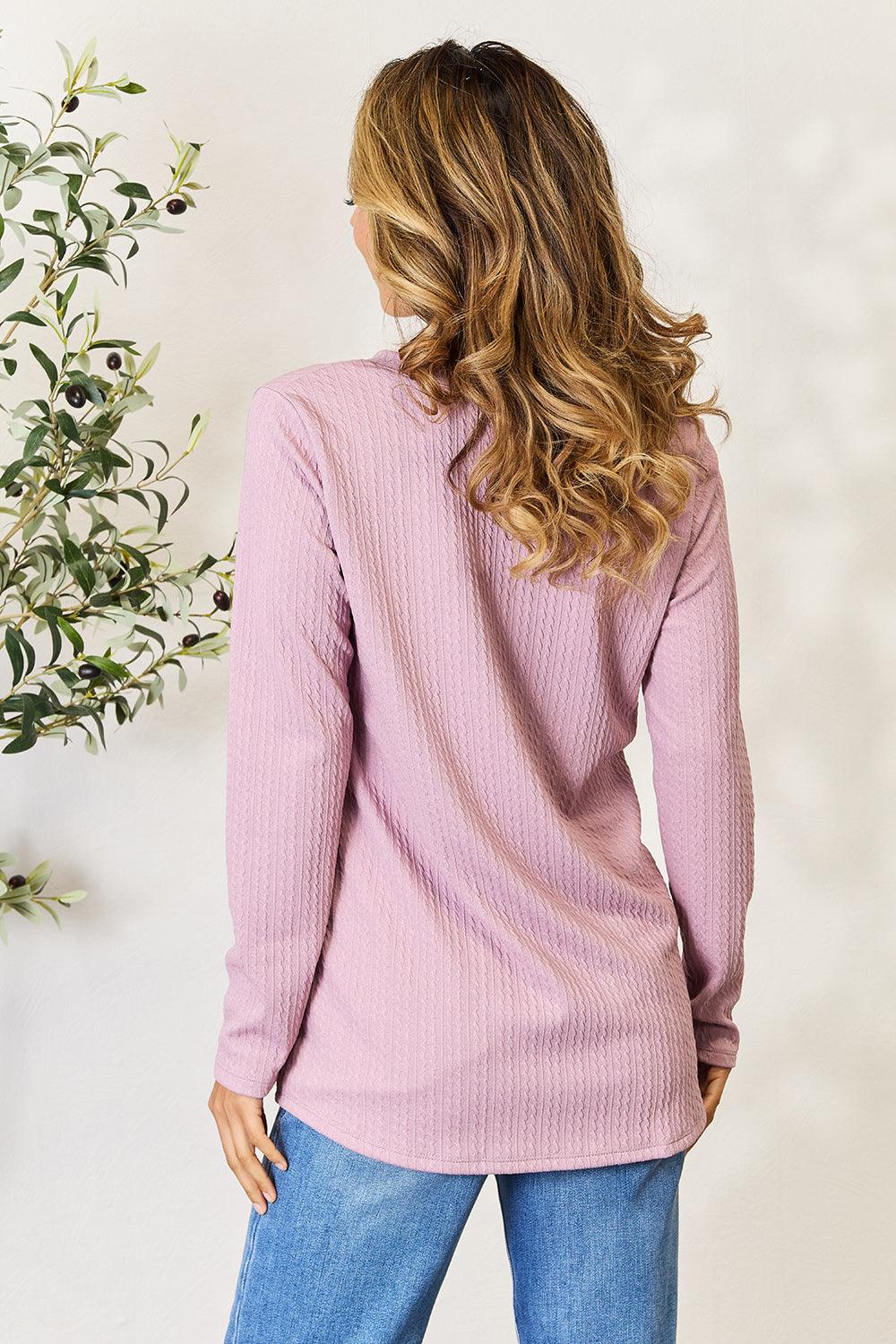 Celeste Full Size Texture Half Button Long Sleeve Blouse Carauana Store