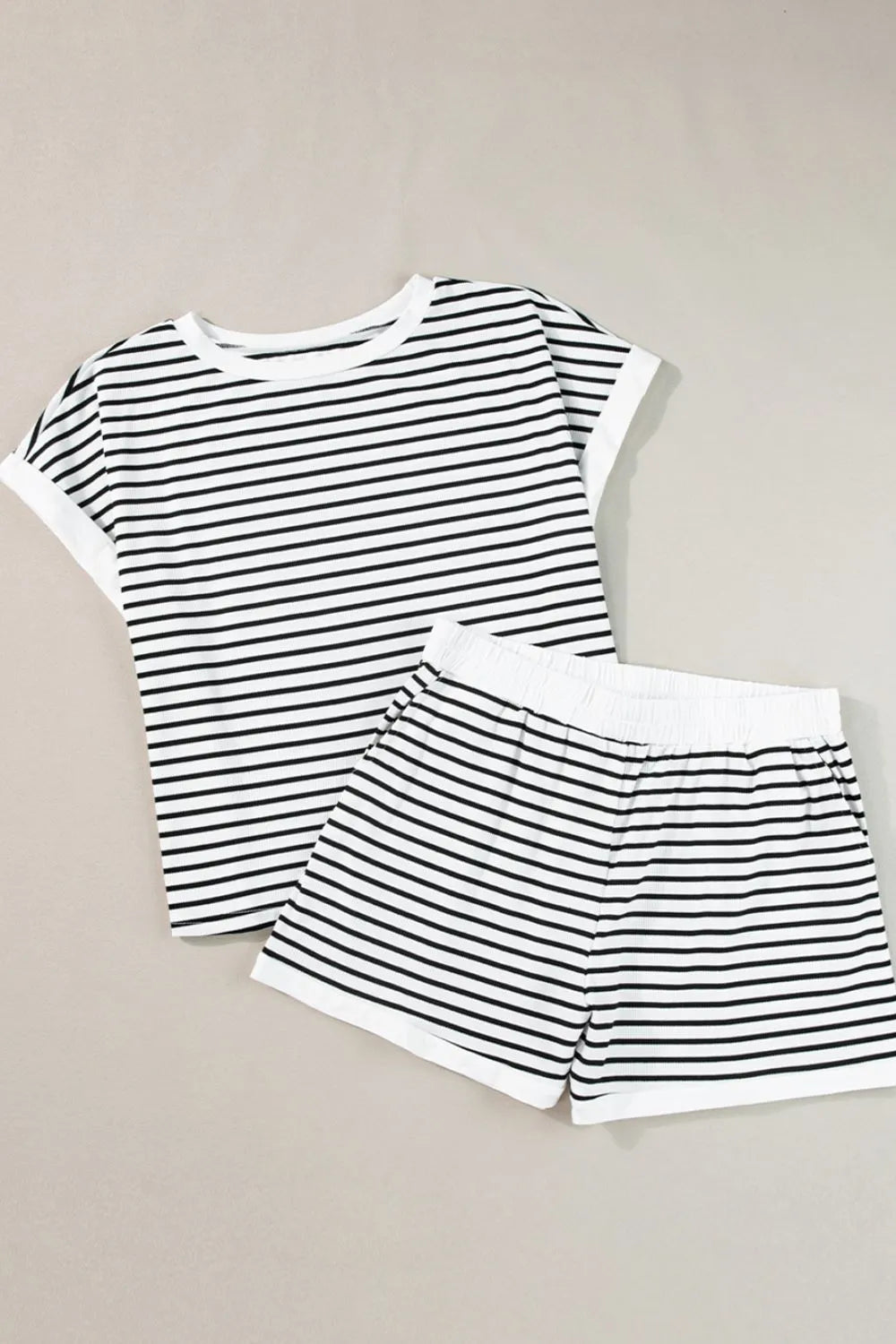Striped Contrast Top and Shorts Set CaRaUaNa Fashion