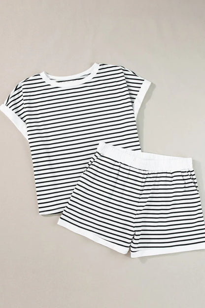 Striped Contrast Top and Shorts Set CaRaUaNa Fashion