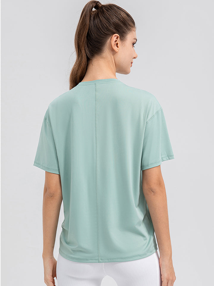 Round Neck Short Sleeve Active Top Carauana Store