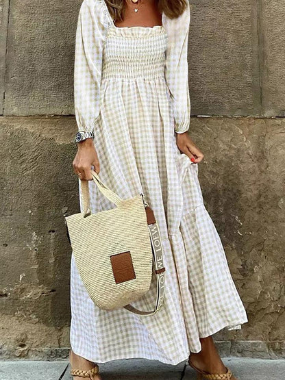 Smocked Square Neck Long Sleeve Dress Carauana Store