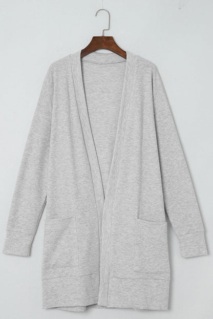 Pocketed Open Front Long Sleeve Cardigan Carauana Store