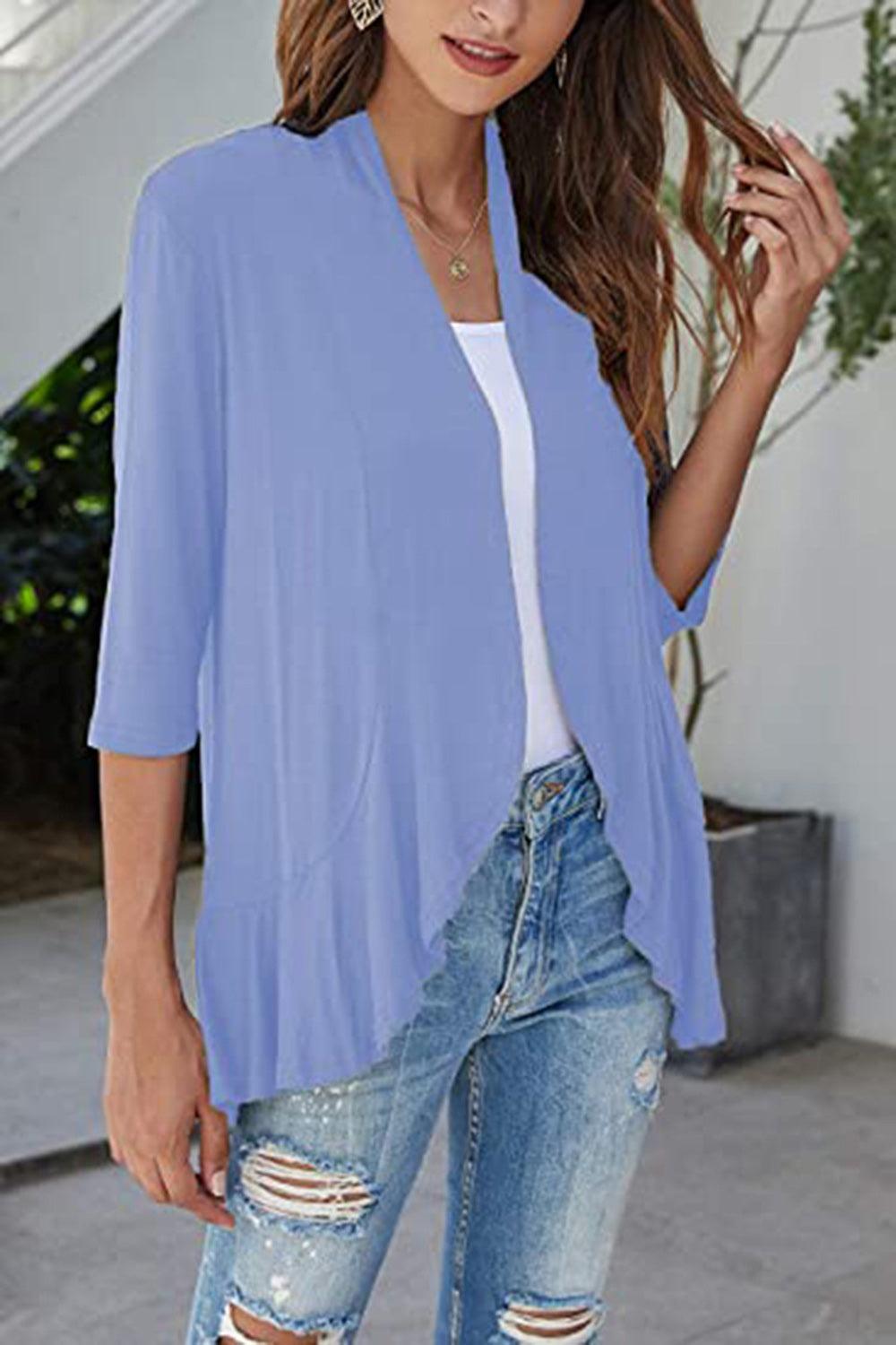 Open Front Three-Quarter Sleeve Cardigan Carauana Store