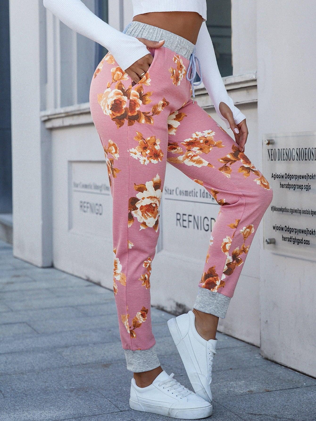 Floral Print Slim Fit Long Pants Carauana Store