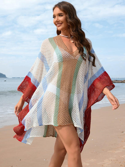 Openwork Color Block Plunge Cover-Up CaRaUaNa Fashion