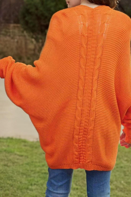 Cable-Knit Open Front Cardigan with Pockets Carauana Store