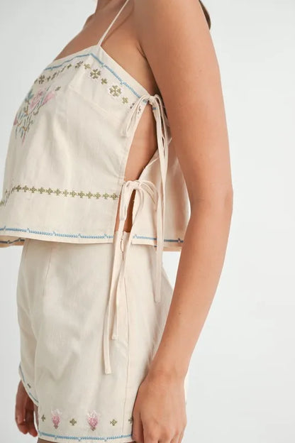 MABLE Embroidered Crop Top and Shorts Set Carauana Store