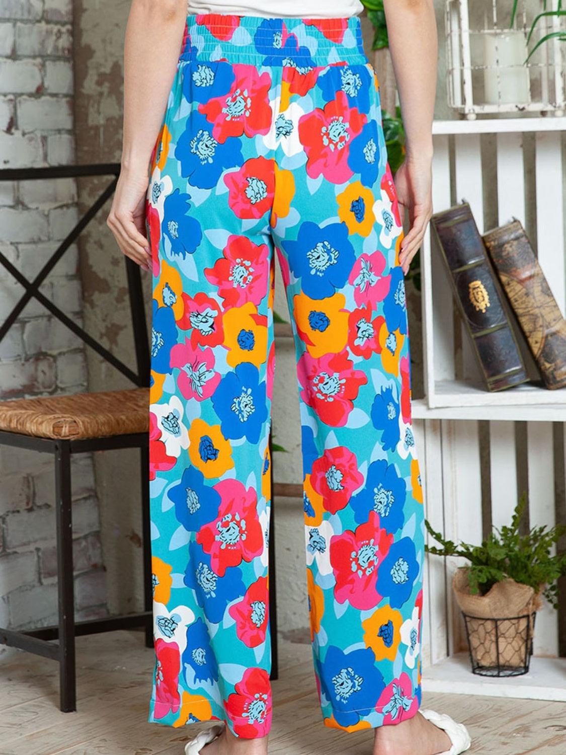 Printed Drawstring Wide Leg Pants CaRaUaNa Fashion