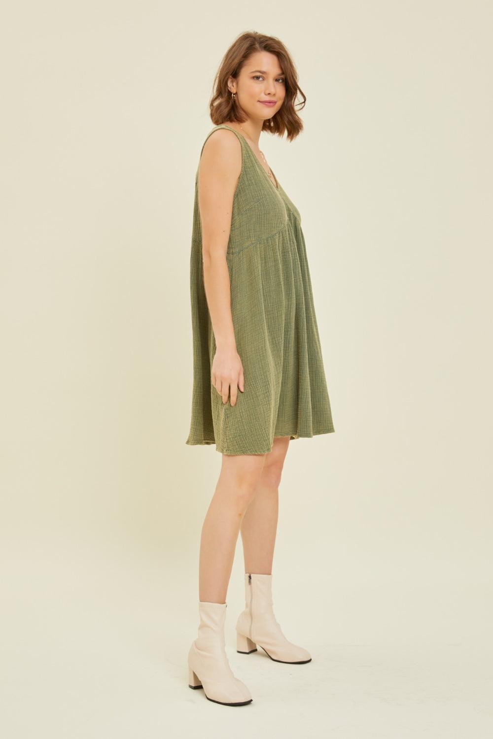 HEYSON Full Size Texture V-Neck Sleeveless Flare Mini Dress Carauana Store
