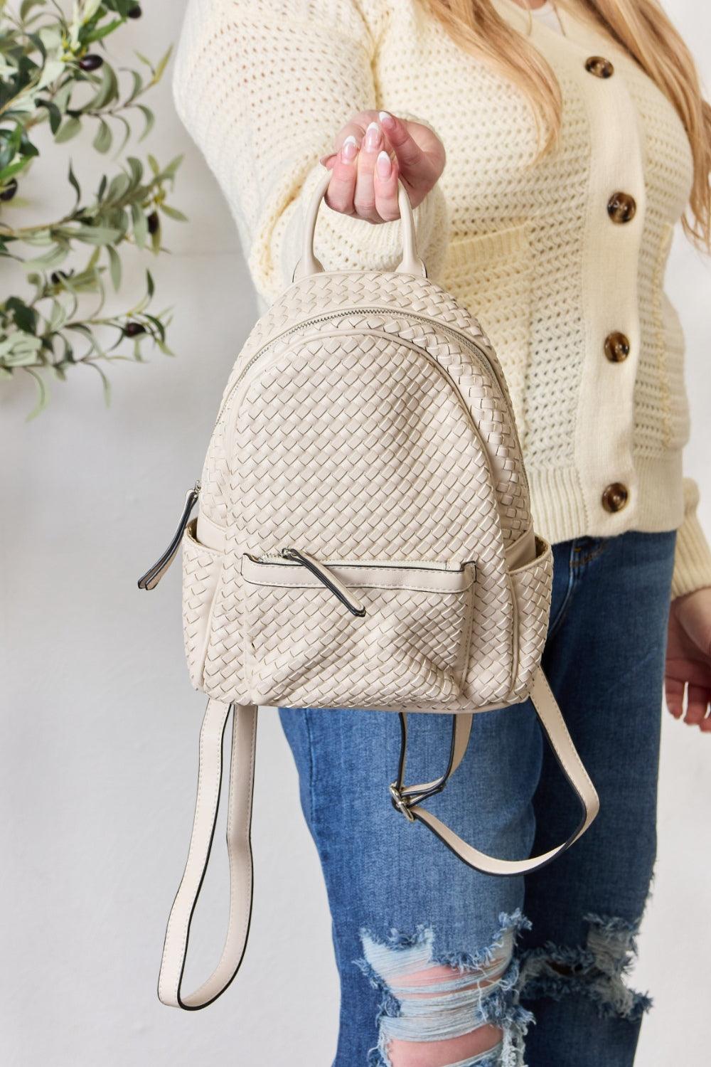 SHOMICO PU Leather Woven Backpack Carauana Store