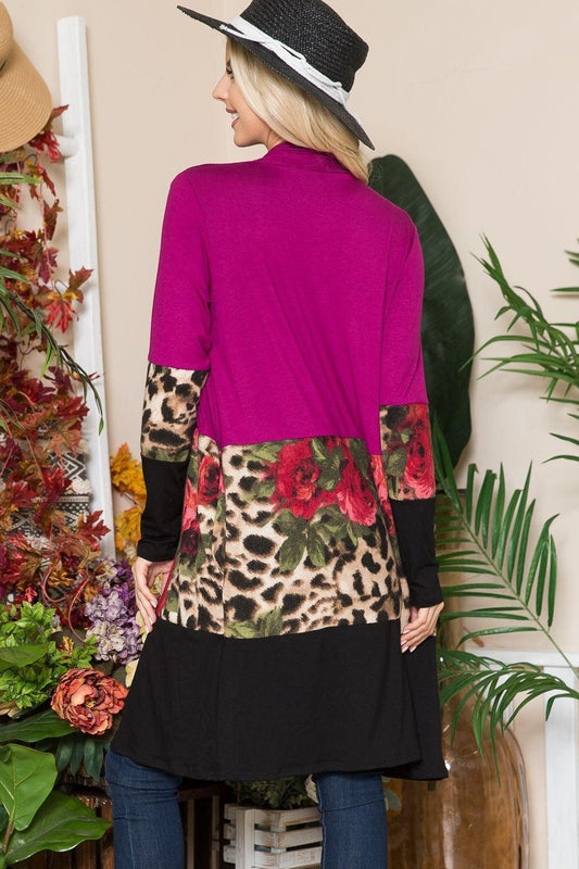 Celeste Full Size Color Block Open Front Cardigan Carauana Store