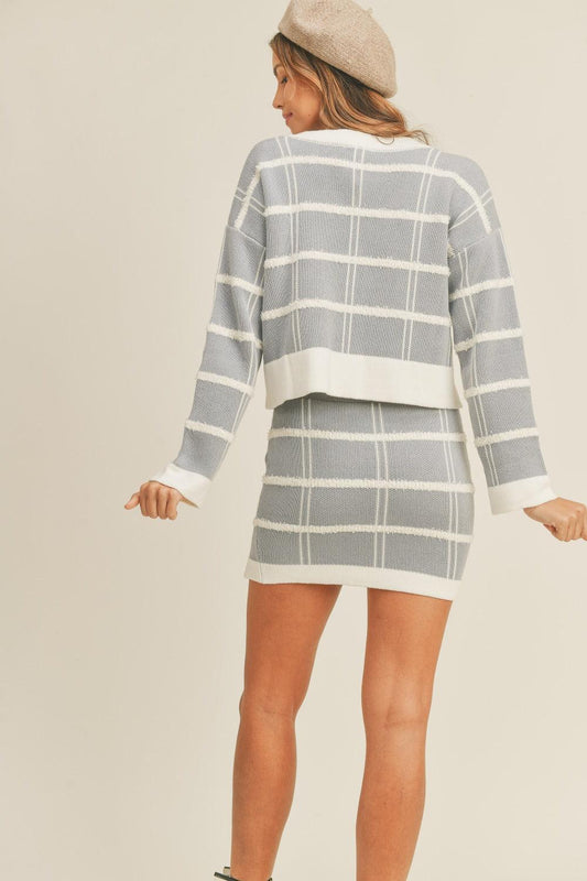 MABLE Plaid Button Down Sweater Cardigan and Mini Skirt Set Carauana Store