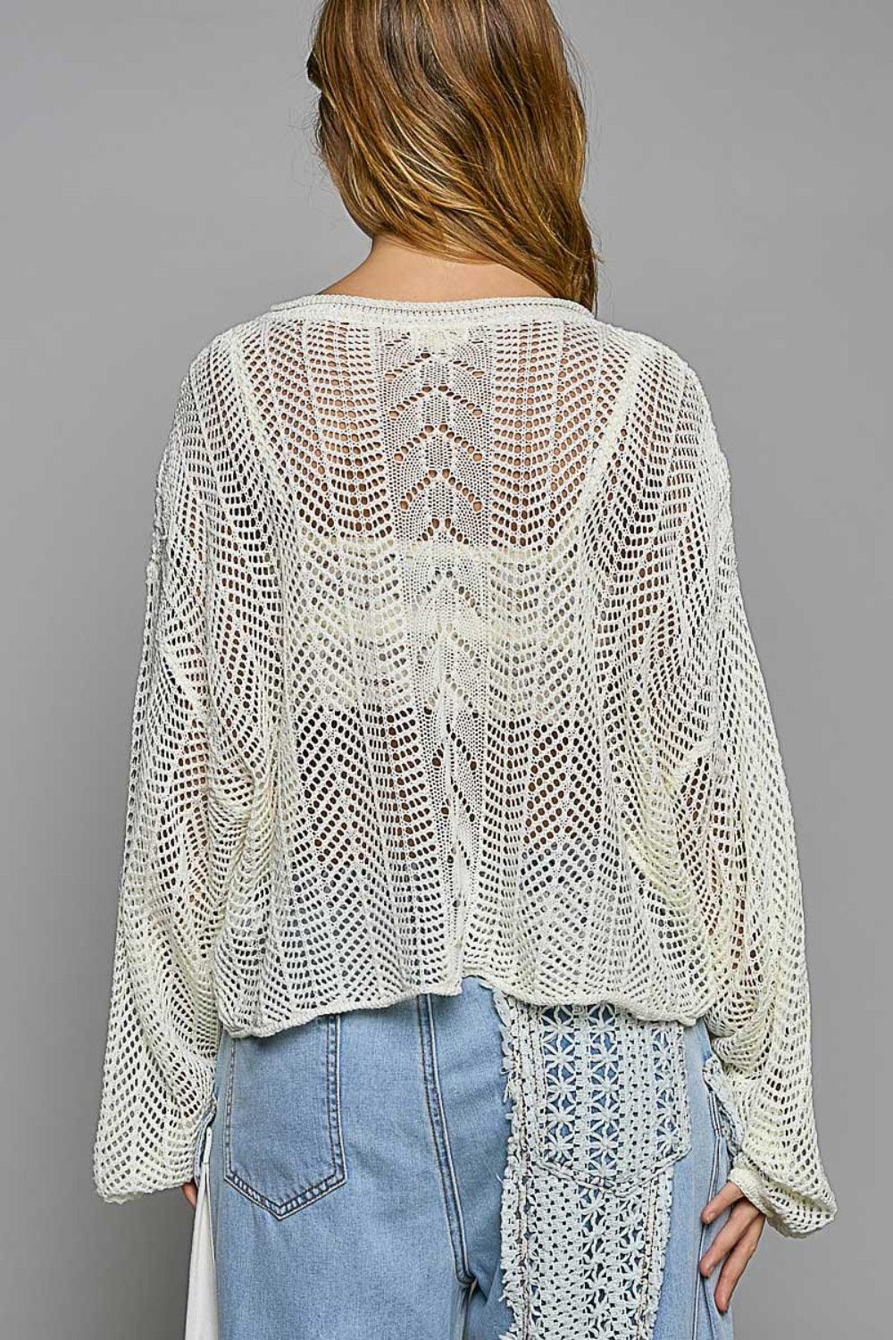 POL Openwork Balloon Sleeve Knit Cover Up Carauana Store